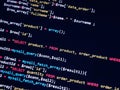 Coding programming source code screen. Abstract technology background. Cyber attack or security concept. Hacker monitor program. Royalty Free Stock Photo