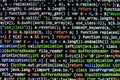 Coding programming source code screen. Colorful abstract data display. Software developer web program script. Royalty Free Stock Photo