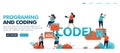 Coding and programming to find bugs in code set in solving error problems, 404, not found. Programming for software and mobile app