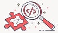 Coding puzzle magnifier: examine code riddles closely. #codingpuzzle #coderiddle vector design Generative AI