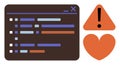Coding Screen with Warning Triangle and Heart Symbol Royalty Free Stock Photo