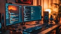 Coding session at home desktop setup technology cozy environment close-up digital creativity