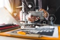 Coding software developer work with augmented reality dashboard computer icons Royalty Free Stock Photo