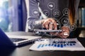 Coding software developer work with augmented reality dashboard computer icons  with responsive cybersecurity Royalty Free Stock Photo