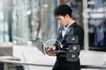 Coding software developer work with augmented reality dashboard computer icons with responsive cybersecurity Royalty Free Stock Photo