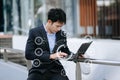 Coding software developer work with augmented reality dashboard computer icons with responsive cybersecurity Royalty Free Stock Photo