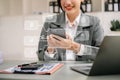 Coding software developer work with augmented reality dashboard computer icons with responsive cybersecurity Royalty Free Stock Photo