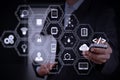 businessman hand use smart phone computer with email icon