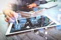 Businessman hand touching digital tablet.Photo finance manager w Royalty Free Stock Photo