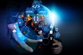 Coding software developer work with augmented reality dashboard computer icons of scrum agile development Royalty Free Stock Photo
