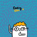 Coding star hand drawn vector illustration in cartoon style. Cute programmer happy Royalty Free Stock Photo