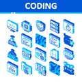 Coding System Vector Isometric Icons Set