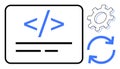 Code Development Process with Coding Syntax, Gear Icon, and Update Cycle Symbol Royalty Free Stock Photo