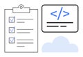 Coding and Task Management Concept with Checklist, Code Icon, and Cloud Symbol Royalty Free Stock Photo