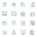 Coding Techniques linear icons set. Algorithms, Syntax, Debugging, Optimization, Pseudocode, Refactoring, Abstraction