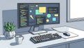 Coding Workspace Illustration Computer, Keyboard, and Plant Royalty Free Stock Photo