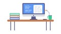 Coding workstation desk icon, computer, programming, office, code, vector design Generative AI Royalty Free Stock Photo
