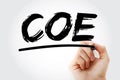 COE - Cost Of Equity acronym with marker, concept background Royalty Free Stock Photo