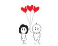 Boy and a girl cartoon character, boy is holding balloons in shape of a heart, vector. Funny, cute cartoon illustration Royalty Free Stock Photo