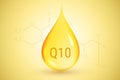 Coenzyme Q10. Gold drop of oil. Hyaluronic acid. Vector illustration.