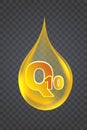 Coenzyme Q10. Gold vector oil icon.