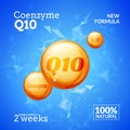 Coenzyme Q10. Supreme serum collagen oil drop vector design. Skin care essence droplet solution. Royalty Free Stock Photo