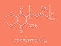 Coenzyme Q10 (ubiquinone, ubidecarenone, CoQ10) molecule, chemical structure. Plays an essential role in the production of