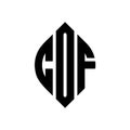 COF circle letter logo design with circle and ellipse shape. COF ellipse letters with typographic style. The three initials form a