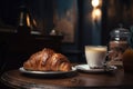 cofee break ritual with a latte and croissant in the old-fashioned cafe