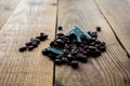 Coffe beans and green leaf Royalty Free Stock Photo