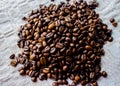 Coffe beans on tablecloth Royalty Free Stock Photo