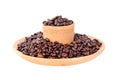 Coffe beans in a wooden cup Royalty Free Stock Photo