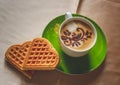 Coffe cappuccino with waffles