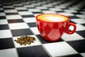 Coffe Cup with Beans on Checkedboard Royalty Free Stock Photo