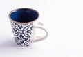 Coffe cup empty made of finely decorated blue and white china Royalty Free Stock Photo