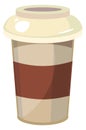 Coffe in disposable cup. Cartoon takeaway hot drink