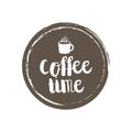 Coffe Menu Letters and Cup. Grunge circle background. Vector illustration