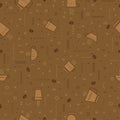 Coffe pattern with coffee beans, different cups.Seamless vector illustration on a brown background. For wrapping paper Royalty Free Stock Photo