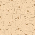 Coffe pattern with coffee beans and ornaments.Seamless vector illustration on a beige background. For wrapping paper