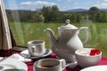 Coffe table in restaurant car Strathspey Railway Scotland Royalty Free Stock Photo