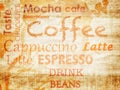 Coffe text on a grunge background