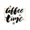 Coffe Time Gold Frame Lettering Calligraphy Phrase Vector Text