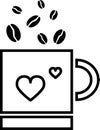 Coffee falls into a mug with a heart