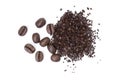 instant granulated coffee with roasted coffee beans