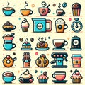 Cafe releated items in flat cartoon style. Isolated items. Royalty Free Stock Photo