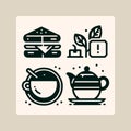 Set of cafe releated icons in cream background in minimalistic flat style..