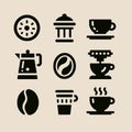 Set of coffee releated icons in white background in minimalistic flat style.. Isolated.