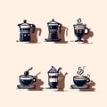 Coffee releated icon set in cream background. Isolated items. Vector illustration.