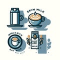 Milk Icons set in cartoon flat style. Isolated items. Royalty Free Stock Photo