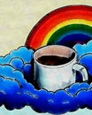 coffee above clouds when rainbow painting